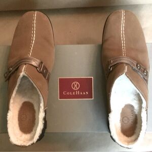 Cole Haan Camel Suede Slip-On Shoes with Faux Fur